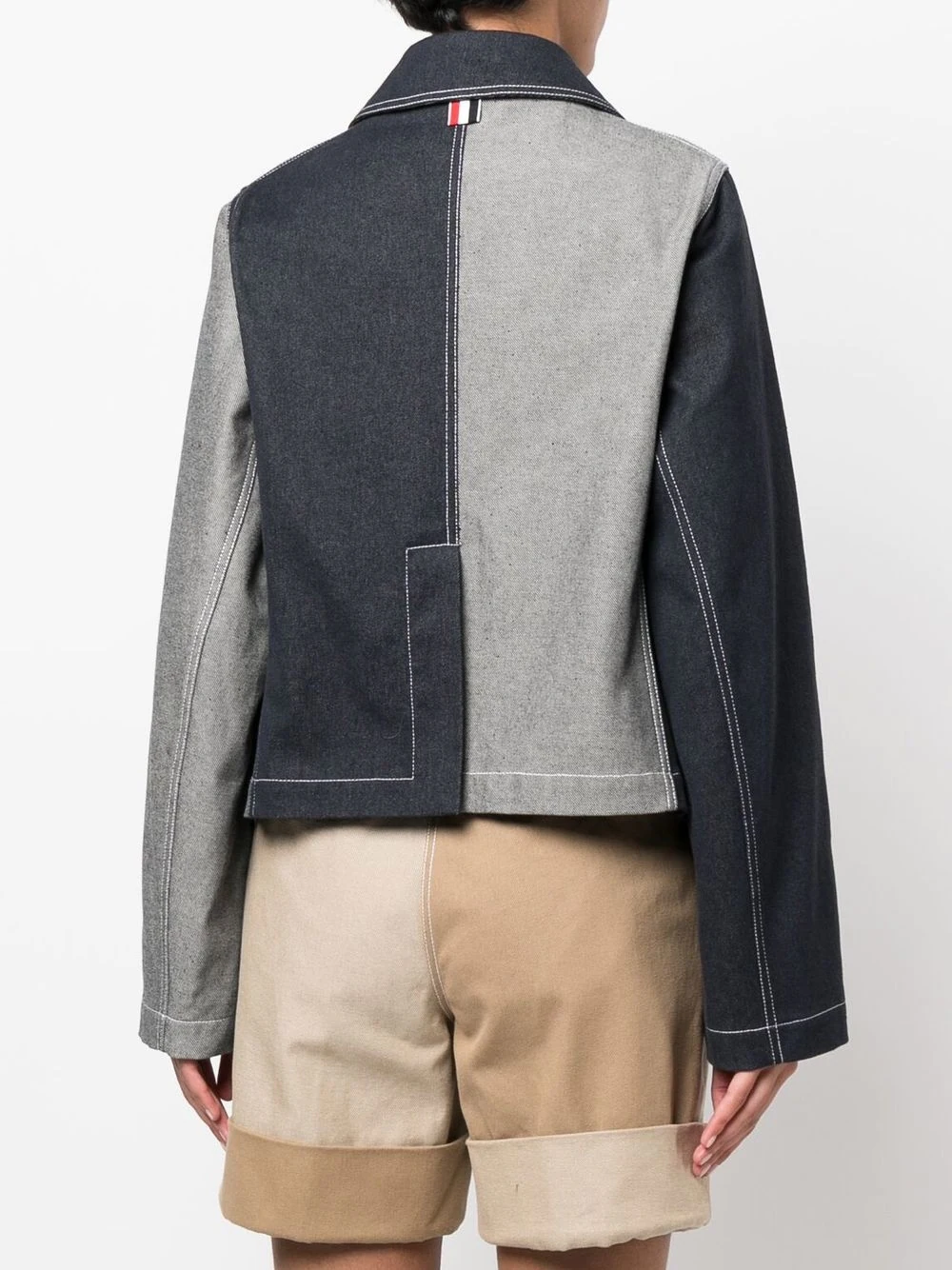 THOM BROWNE WOMEN FUNMIX ROUND COLLAR UTILITY JACKET IN DENIM