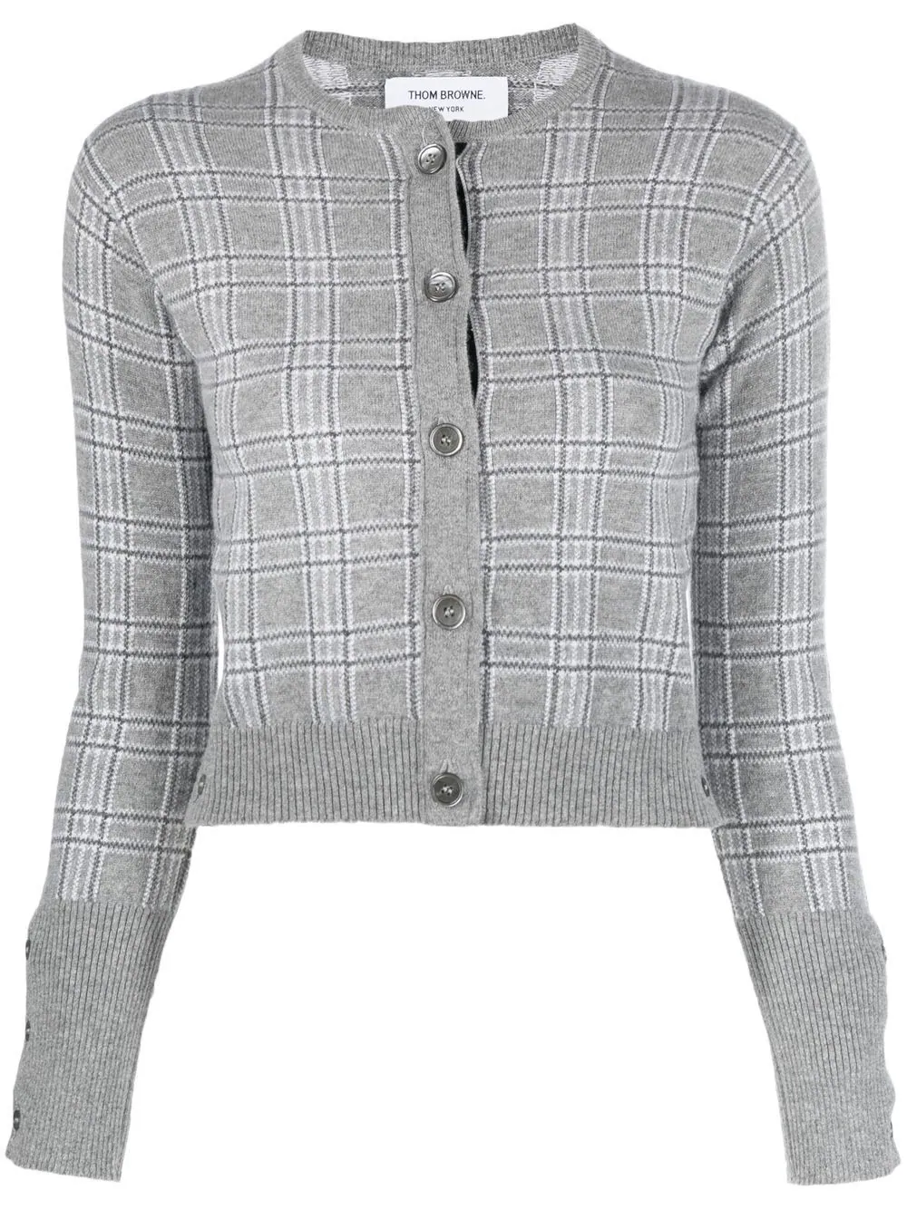 THOM BROWNE Women Pow Jacquard Cropped Crew Neck Cardigan In Cashmere